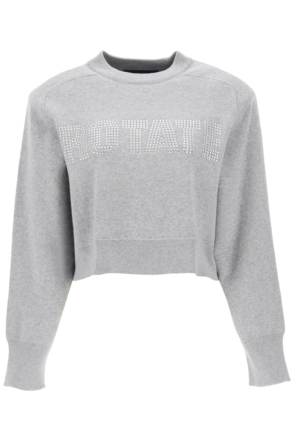 Rotate Cropped Sweater With Rhinestone Studded Logo   Grey