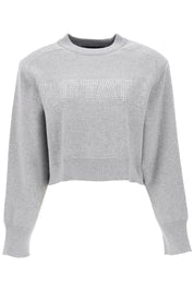 Rotate Cropped Sweater With Rhinestone Studded Logo   Grey