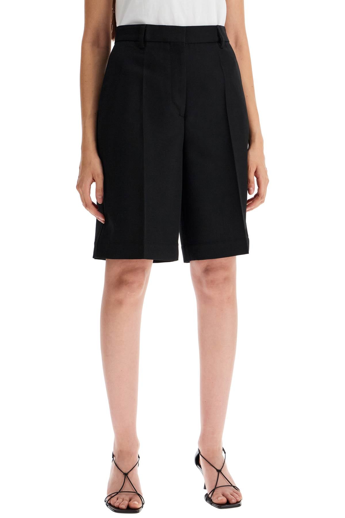 Toteme Tailored Wool Blend Bermuda Shorts   Black