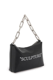 Off White Shoulder Bag With Lettering   Black