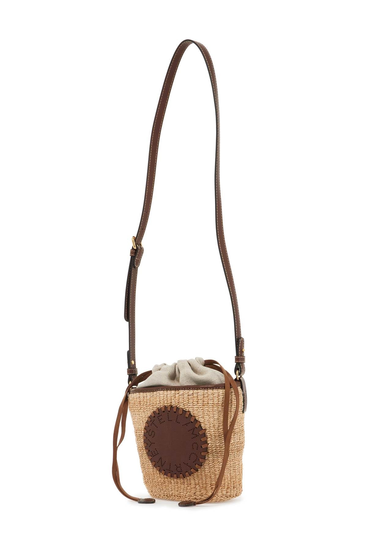 Stella Mc Cartney Raffia Shoulder Bag With Logo.   Beige