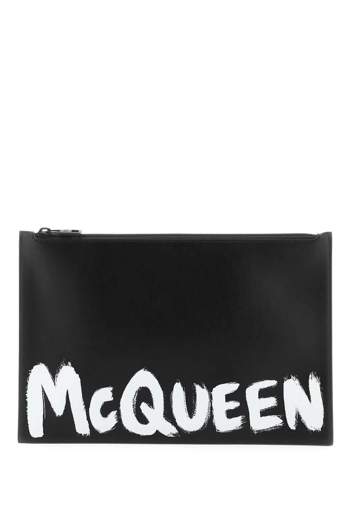 Alexander Mcqueen 'Mcqueen Graffiti' Leather Flat Pouch   Black