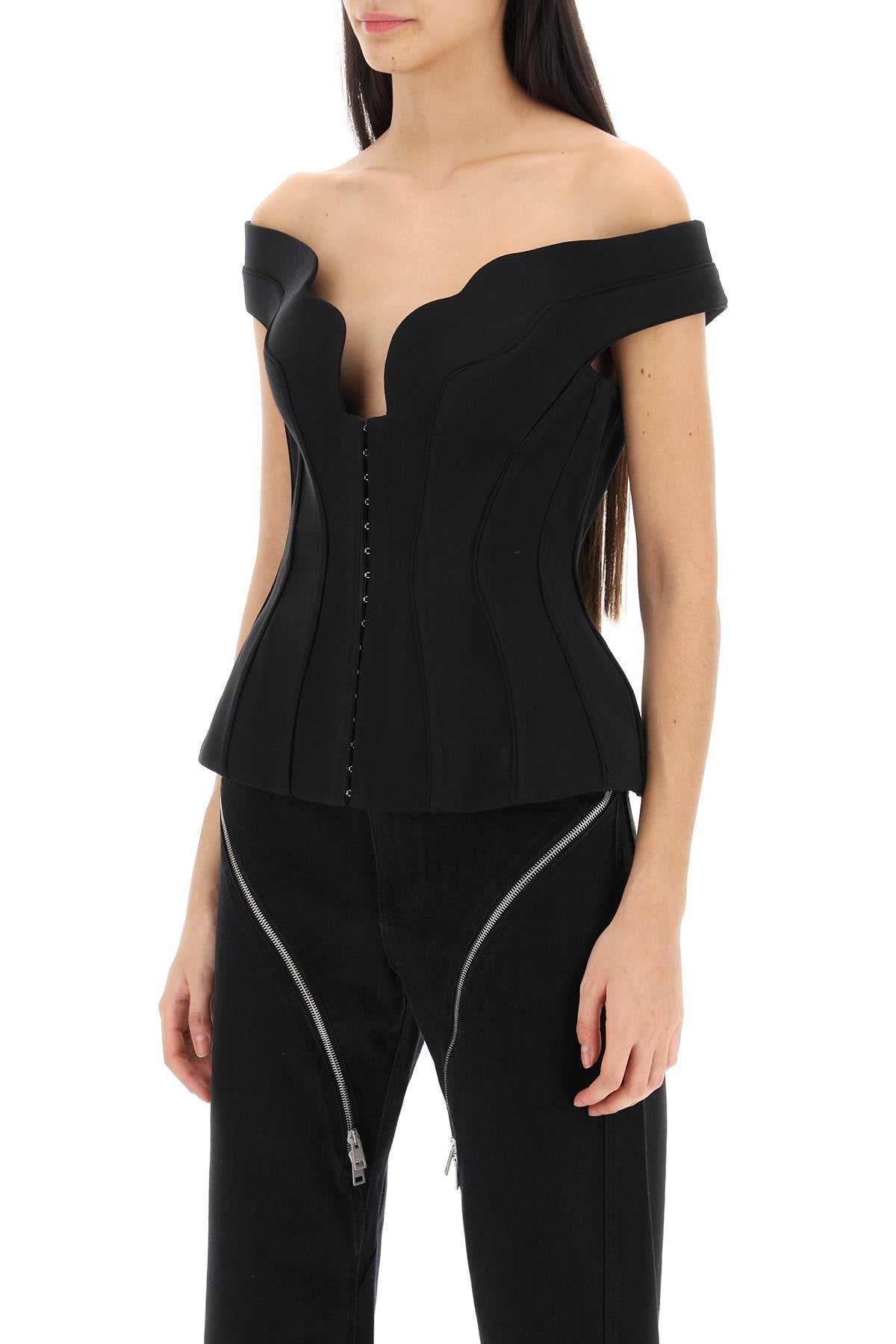 Mugler Off Shoulder Corset Top   Black