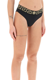 Versace Bikini Bottom With Greca Band   Black