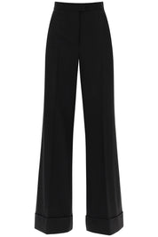 Moschino Cuffed Palazzo Trousers In Wool Gabardine   Black