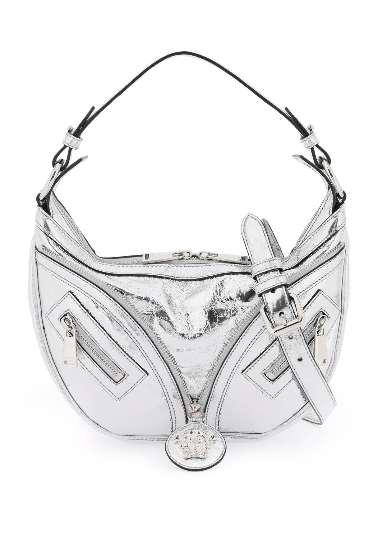 Versace Metallic Leather 'Repeat' Hobo Bag   Silver