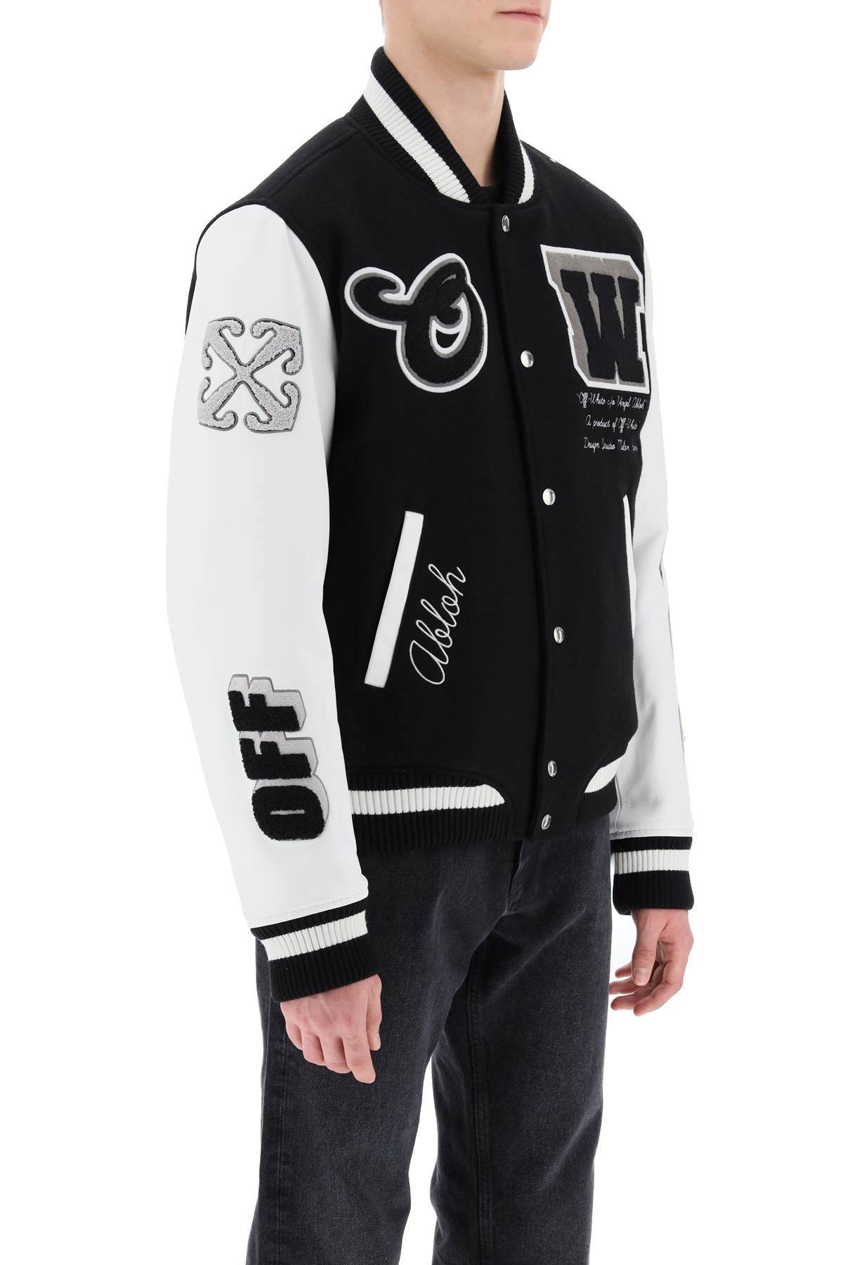 Off White Lea Varsity Bomber Jacket   White