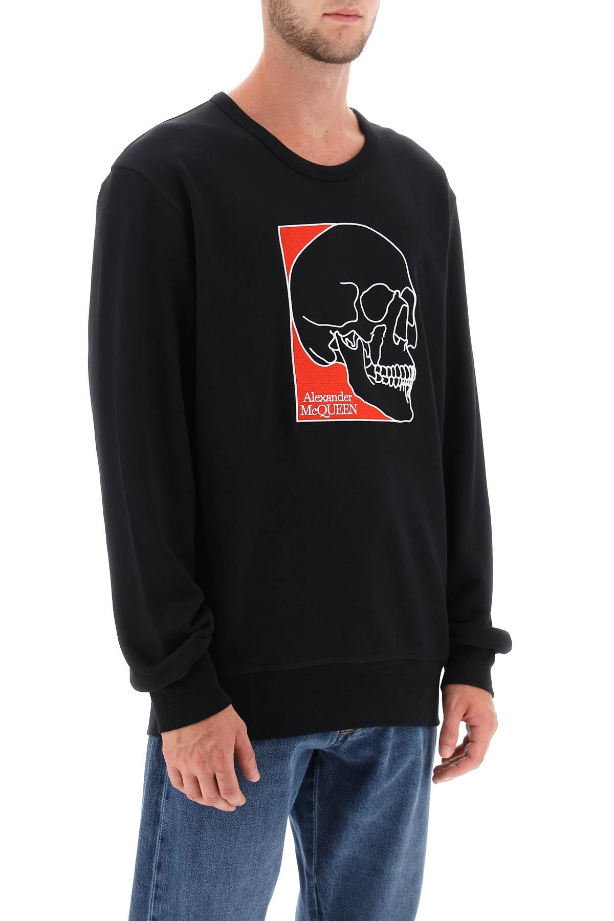 Alexander Mcqueen Crew Neck Sweatshirt With Skull Embroidery   Black