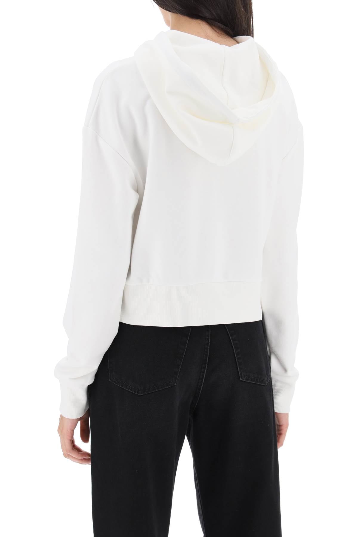 Balmain Cropped Sweatshirt With Flocked Logo Print   White