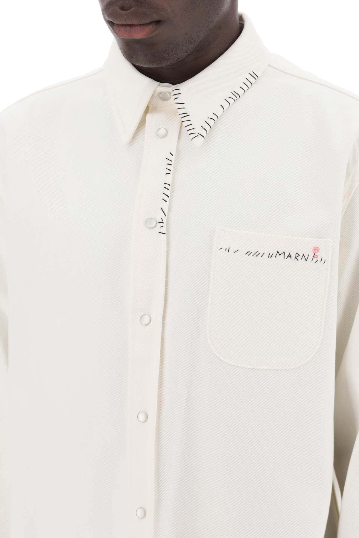 Marni Cotton Drill Overshirt In Eight   White