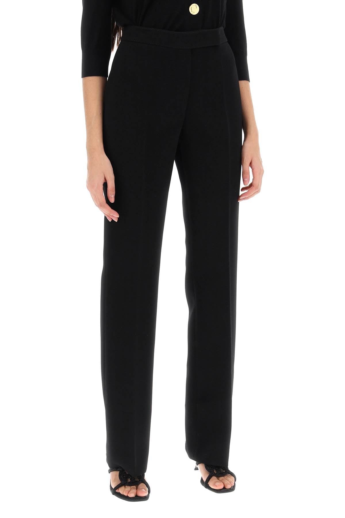 Tory Burch Straight Leg Pants In Crepe Cady   Black