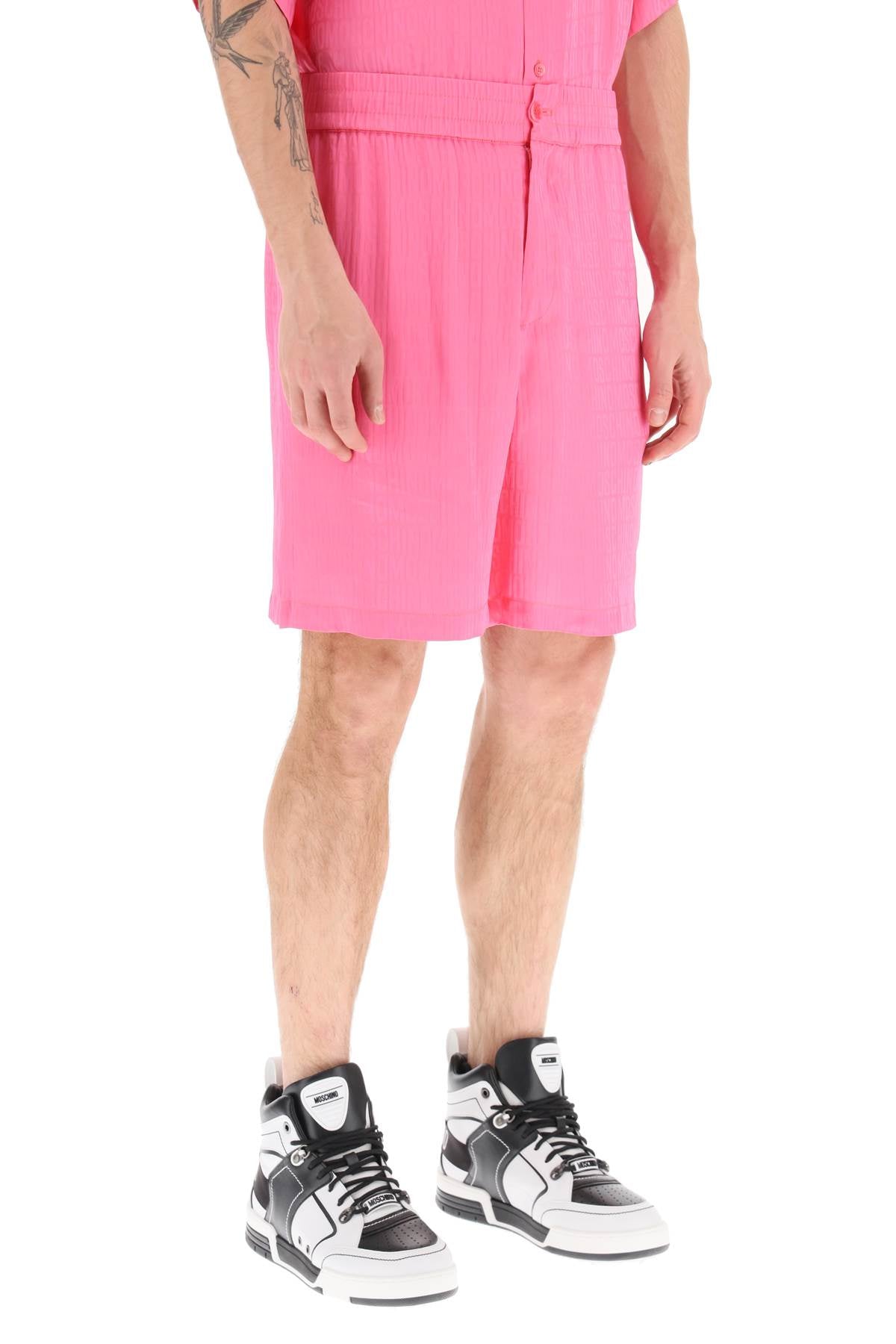 Moschino Monogram Silk And Viscose Shorts   Pink