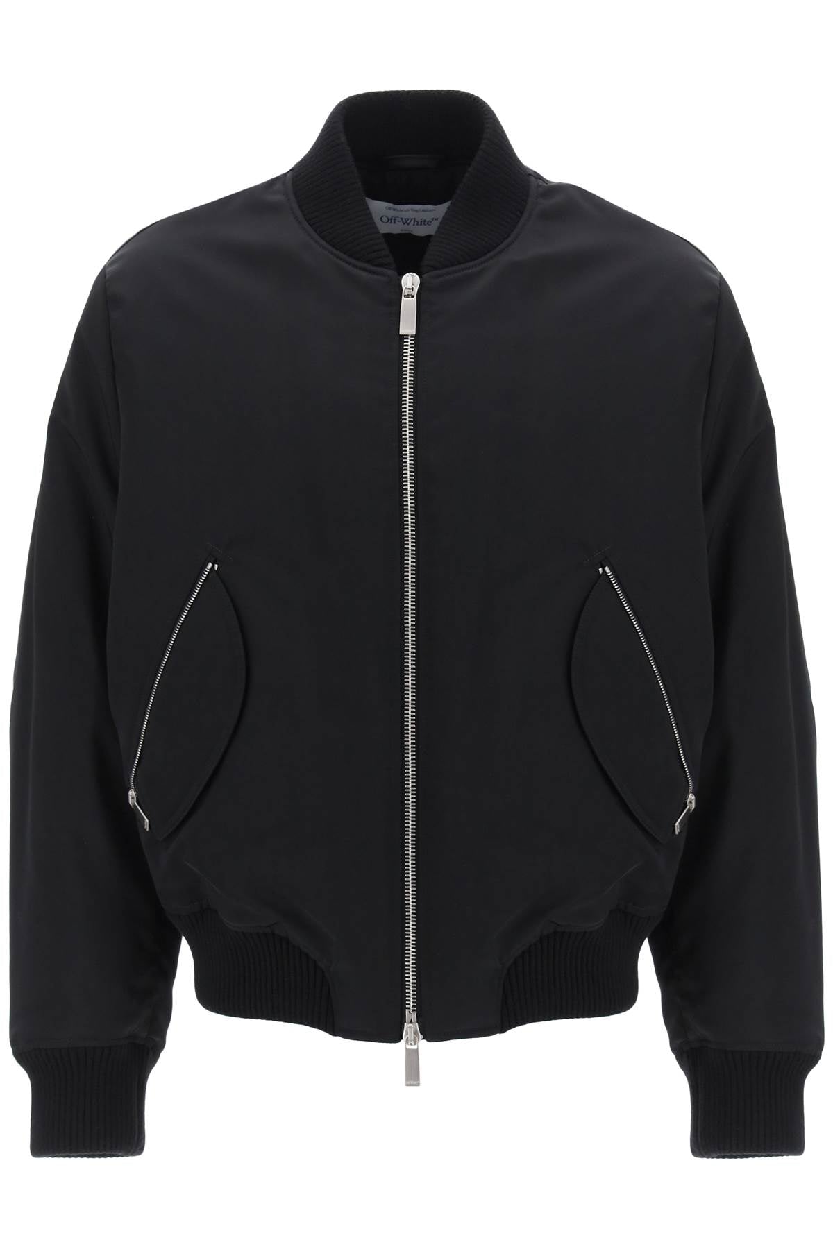 Off White Nylon Canvas Bomber Jacket   Black