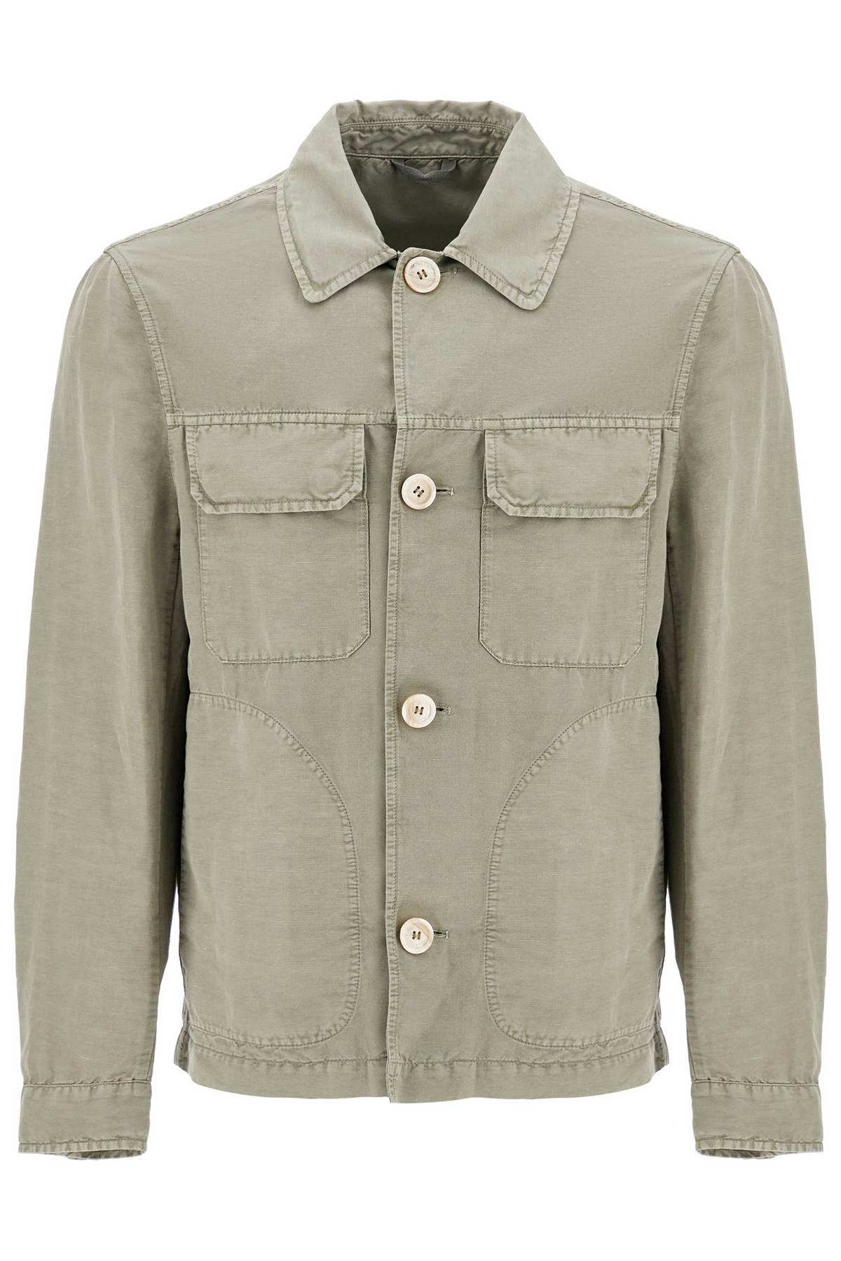 Brunello Cucinelli Linen And Cotton Gabardine Overshirt   Khaki