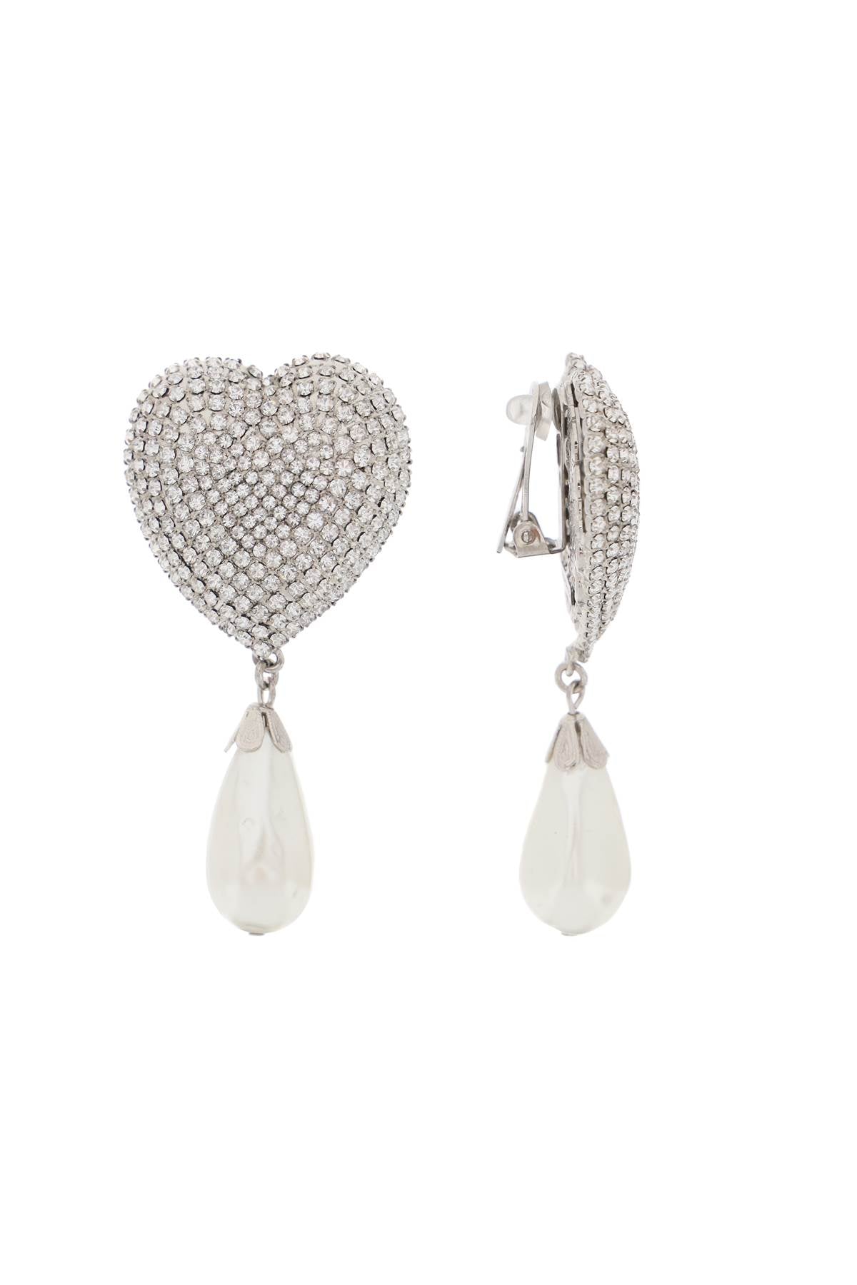 Alessandra Rich Heart Crystal Earrings With Pearls   Silver