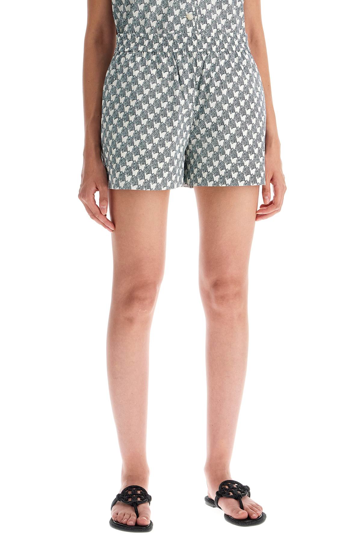 Tory Burch Printed Poplin Shorts For   Blue