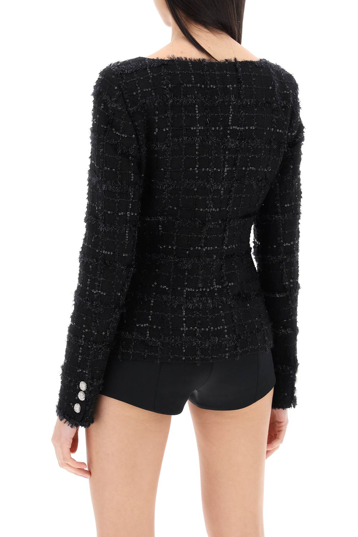 Alessandra Rich Tweed Jacket With Sequins Embell   Black