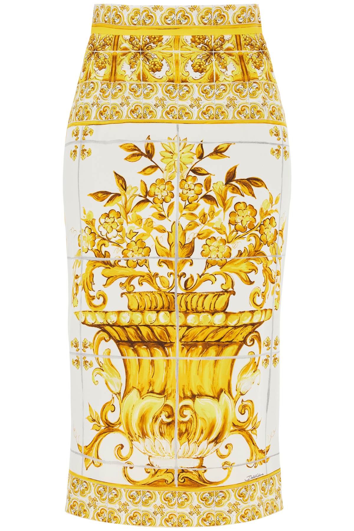 Dolce & Gabbana "stretch Silk Skirt With Maiolica   White