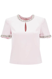 Self Portrait "satin Top With Crystals Embellishments   Pink