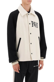 Palm Angels Wool Varsity Jacket With Embroidery   White