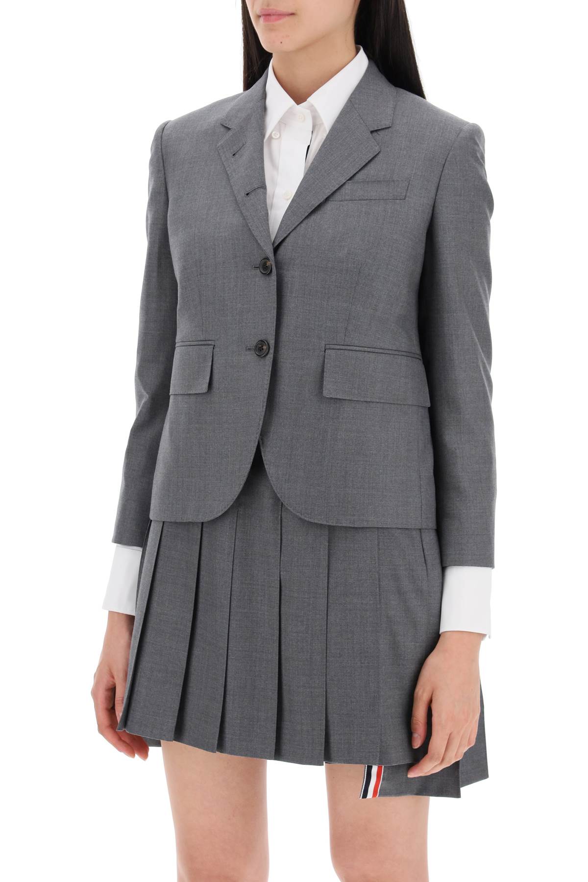 Thom Browne Single Breasted Cropped Jacket In 120's Wool   Grey