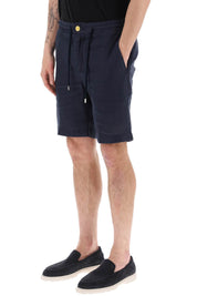 Vilebrequin Linen Drawstring Shorts   Blue