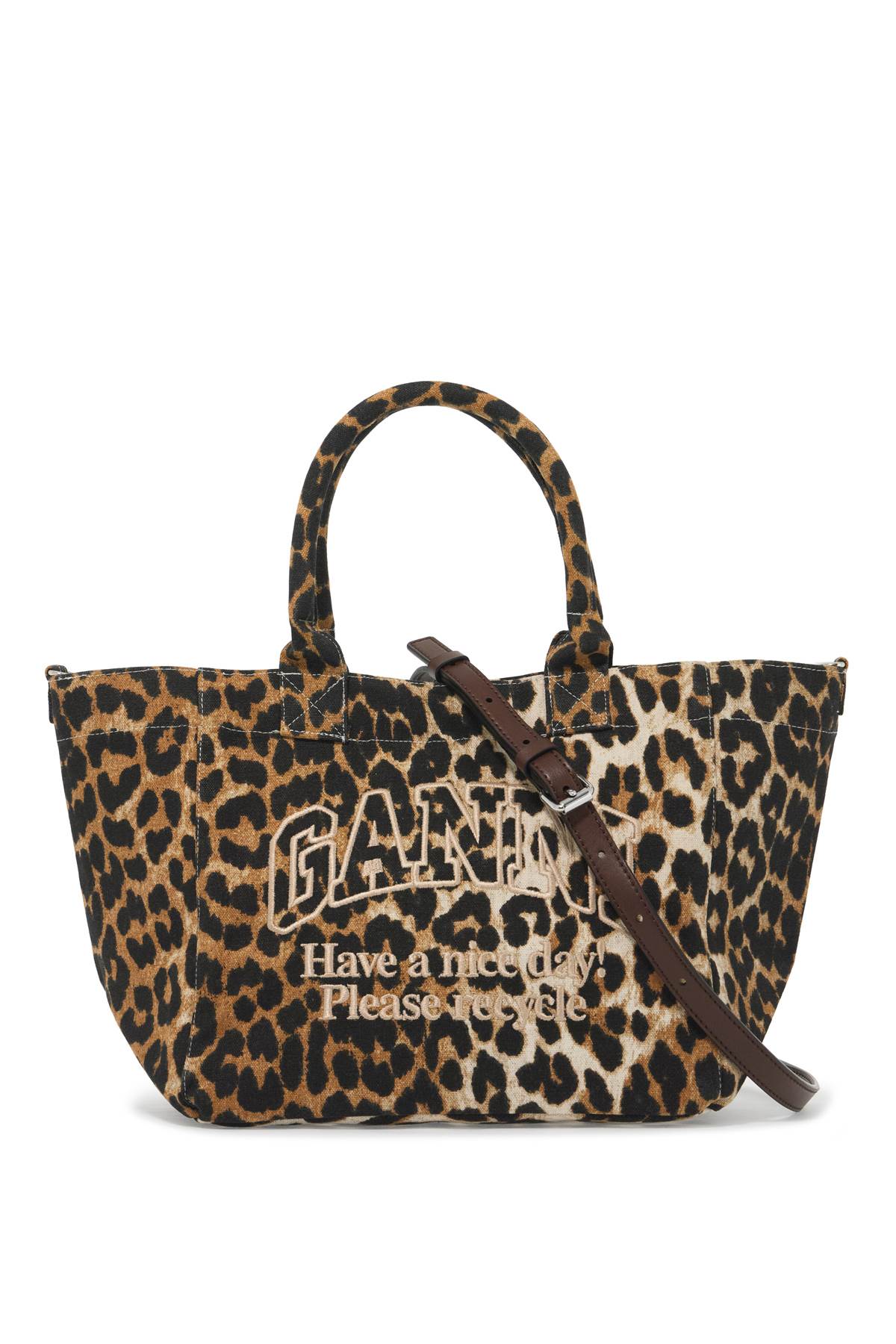 Ganni Replace With Double Quoteleopard Print Tote Bag   Black