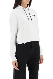 Balmain Cropped Sweatshirt With Flocked Logo Print   White