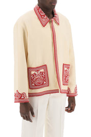 Bode Flora Bead Embroidered Jacket   Beige