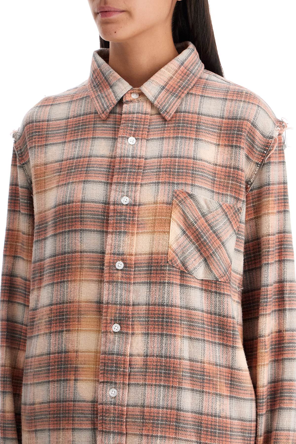 R13 Frayed Flannel Shirt   Orange