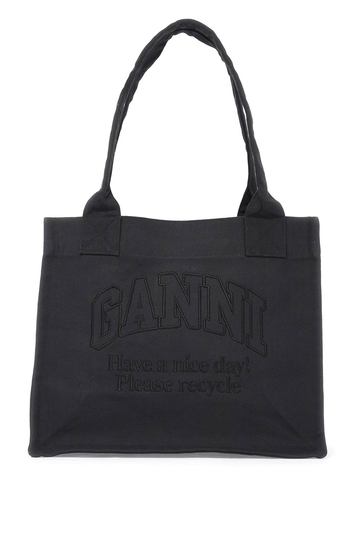 Ganni Recycled Cotton Tote Bag In   Black