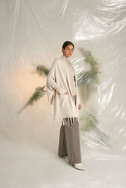 Reversible Merino Wool Cape with Hand-Applied Fringes