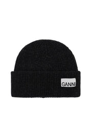 Ganni beanie hat with logo label