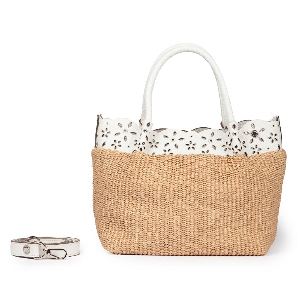 Diletta Laser-Cut Straw-Effect Top Handle Bag by Roberta Gandolfi