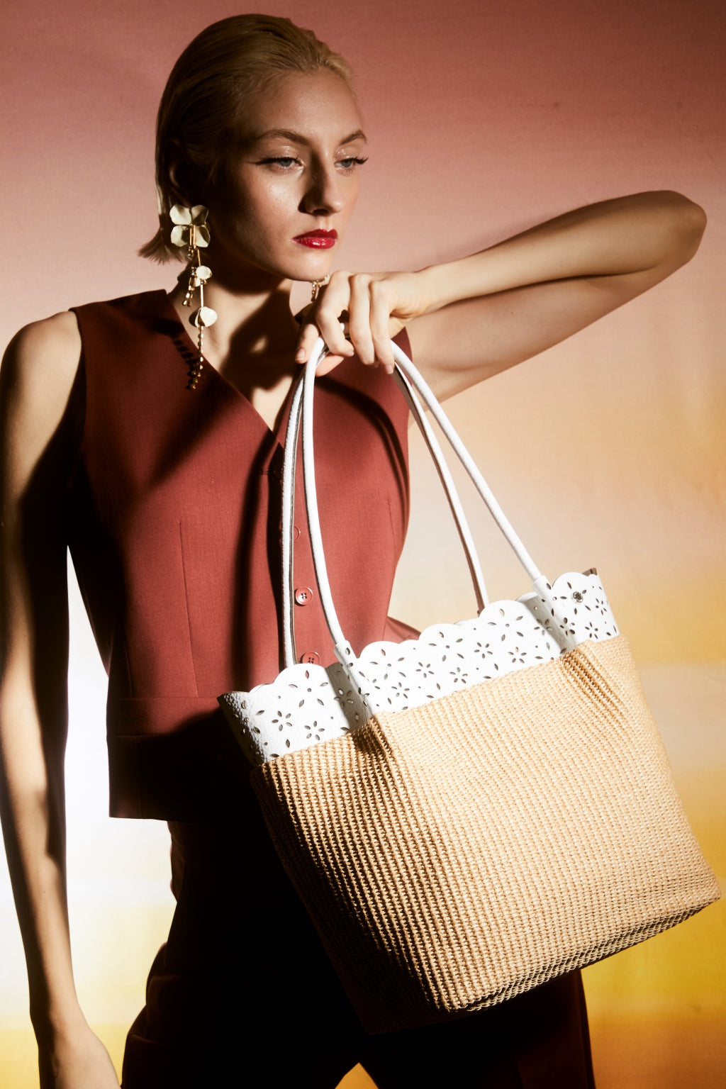 Diletta Laser-Cut Leather Flounce Tote by Roberta Gandolfi