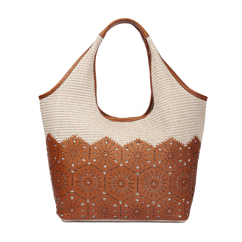 Giulia Geometric Lace Straw-Effect Top Handle Bag