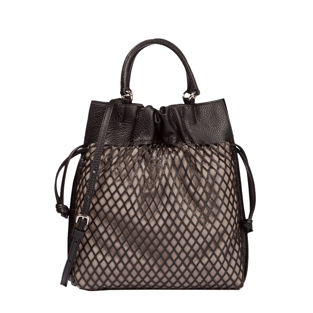 Isabella Mesh Calfskin Top Handle Bag - Taupe by Roberta Gandolfi