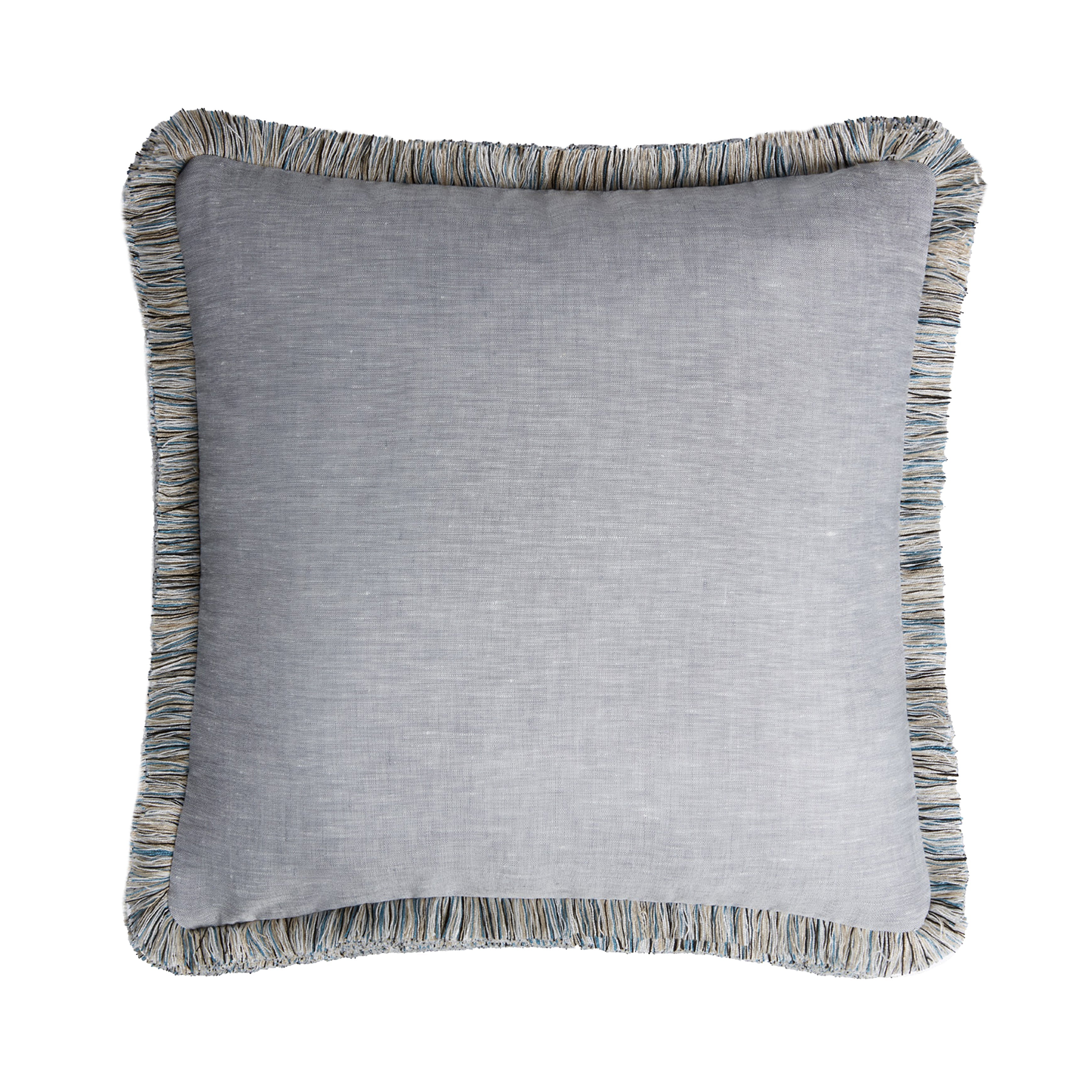 Capri Linen Pillow with Multicolour Fringes - Light Grey