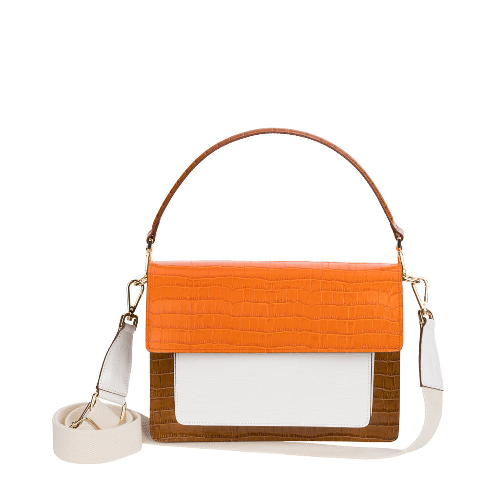 Claudia Firenze Tri-Color Croc-Embossed Calfskin Top Handle Bag