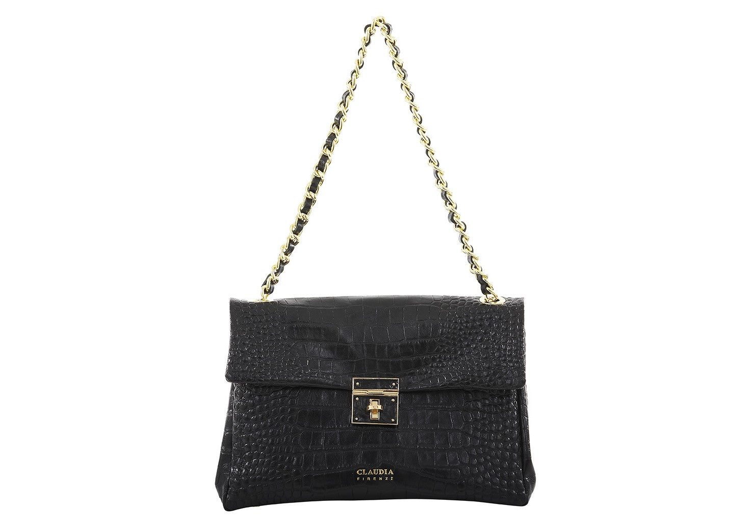Caban Croco Leather Satchel in Black by Claudia Firenze