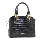 Claudia Firenze Fiorenza Croc-Embossed Calfskin Top Handle Bag