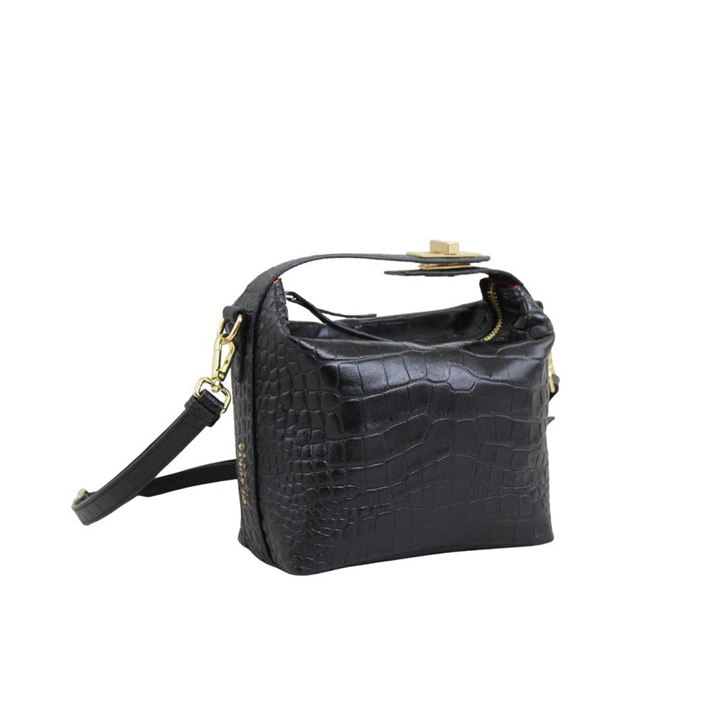 Claudia Firenze Cocco Fosca Croc-Embossed Top Handle Bag in Classic Black
