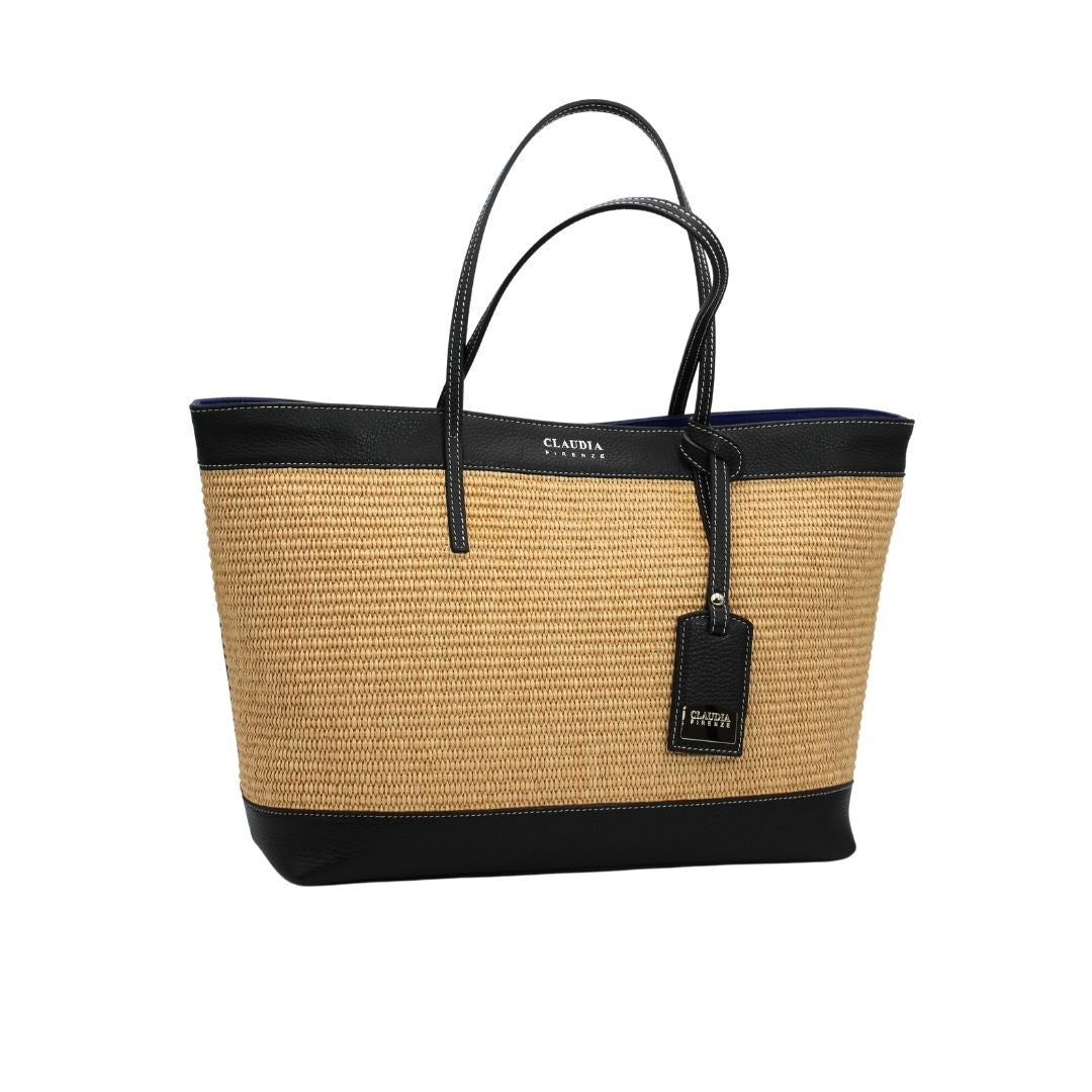 Gelsomina Calf Leather & Straw Tote by Claudia Firenze