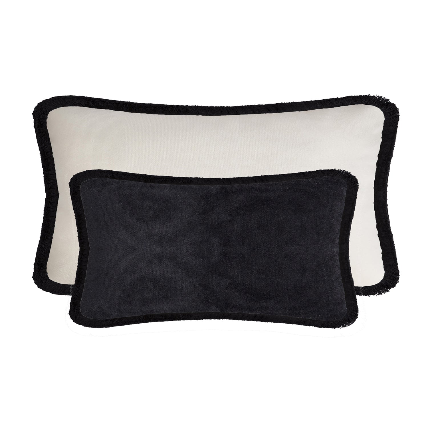 Lo Decor Velvet Fringe Cushions - Dirty White & Black