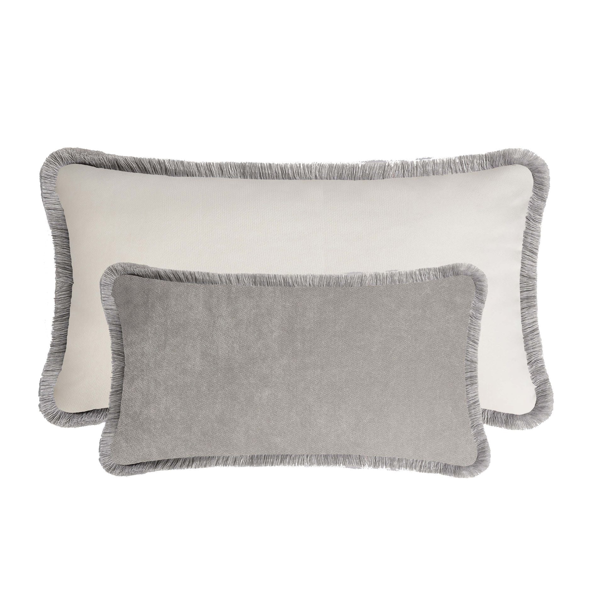 Velvet Fringe Duo Cushions - Dirty White & Pearl Grey