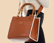 Claudia Firenze Donna Cocco Croc-Embossed Leather Top Handle Bag - Italian Craftsmanship