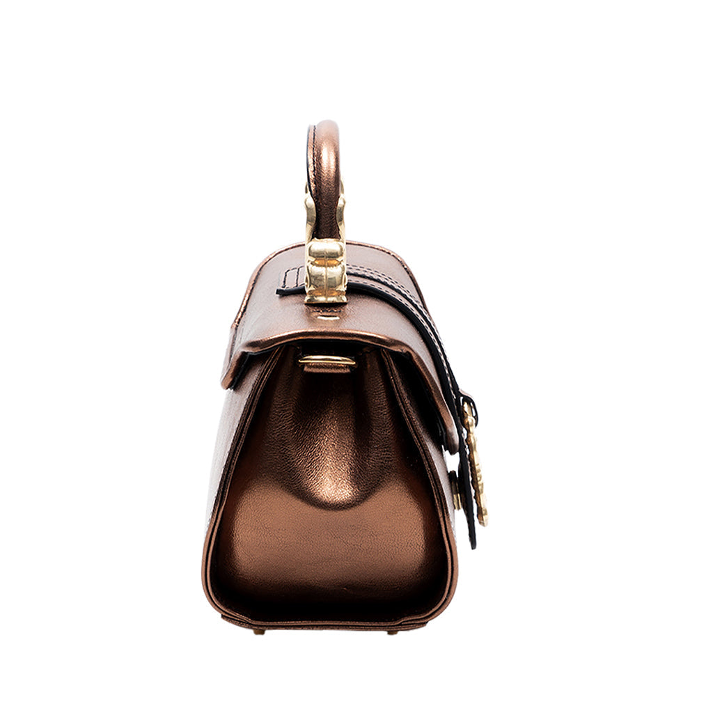 Diamond Mini MT Gold Calfskin Top Handle Bag by Marco Trevisan