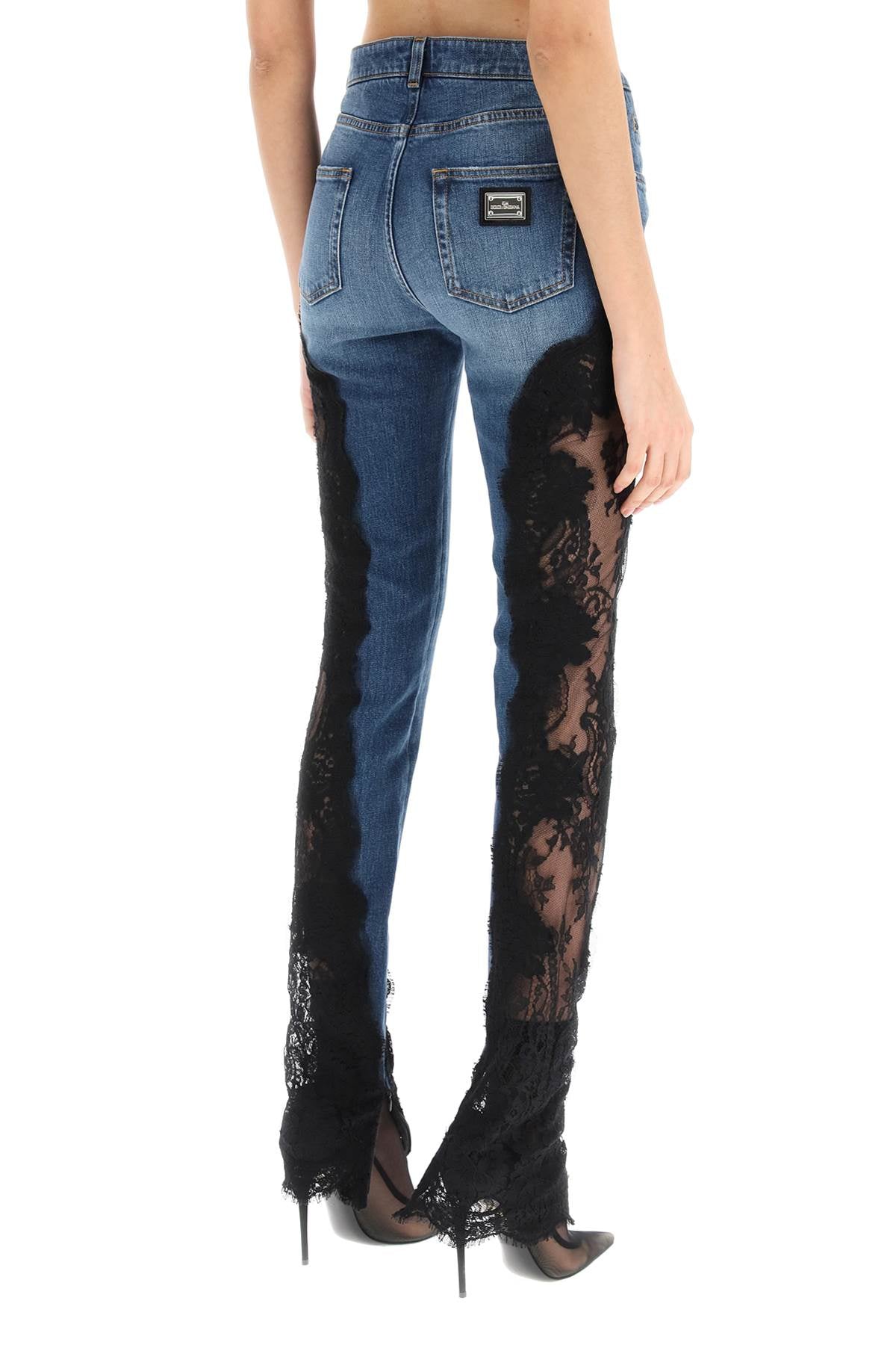 Dolce & Gabbana slim fit jeans with lace inserts