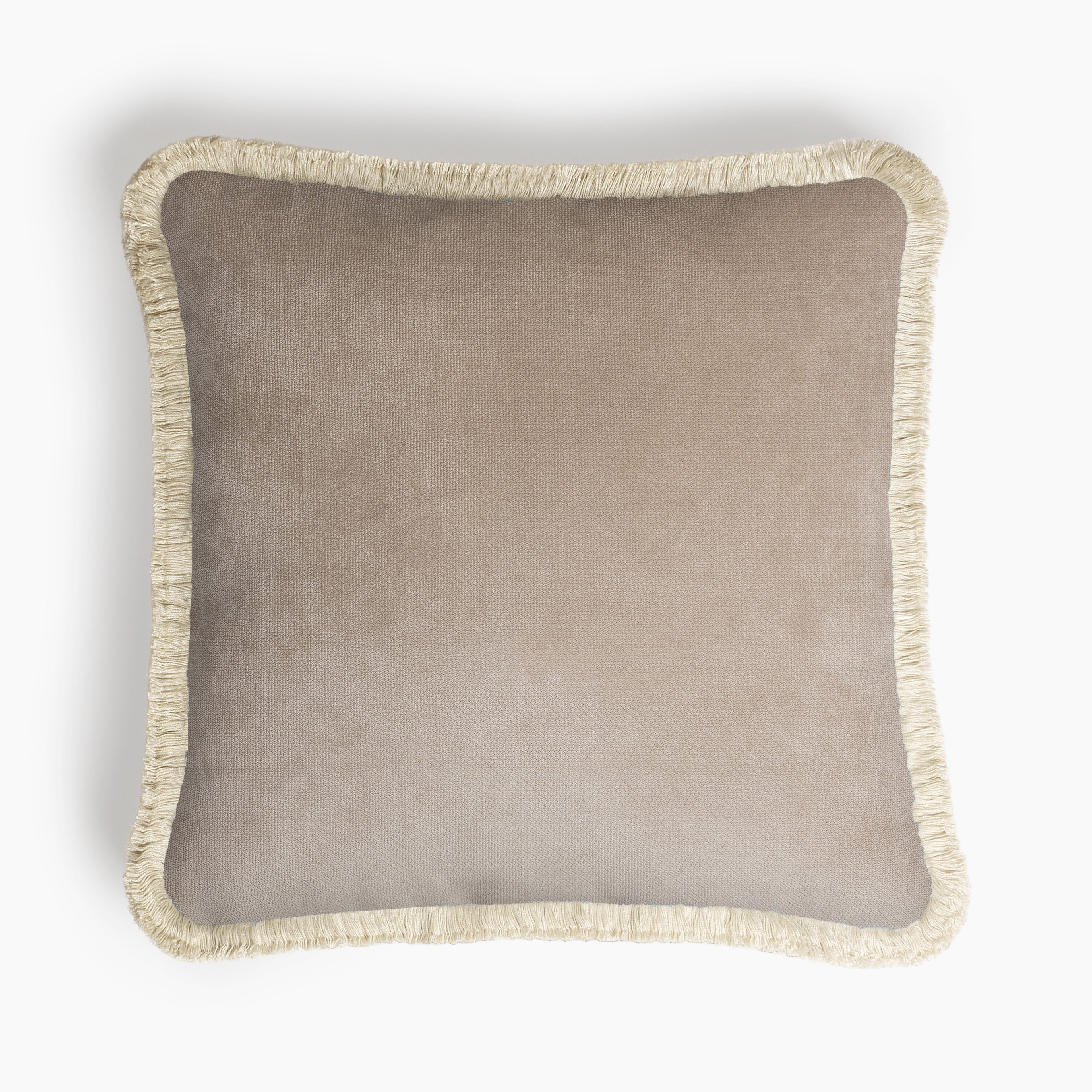 Lo Decor Velvet Beige Pillow with Cream Fringes