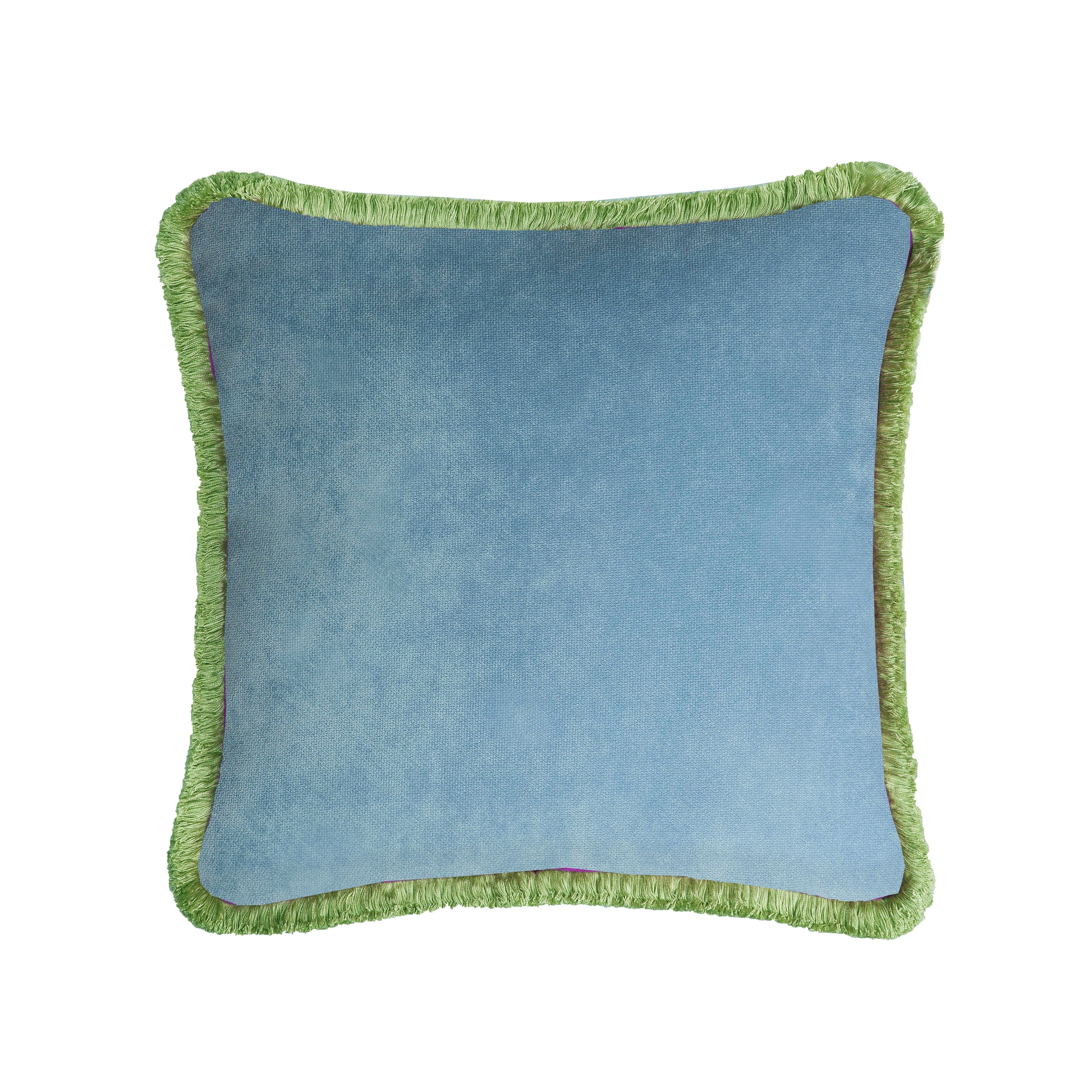 Lo Decor Eclectic Velvet Pillow - Light Blue with Green Fringes